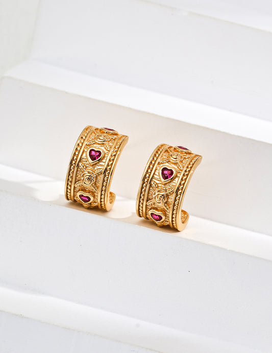 Vintage Sterling Silver Heart Earrings with Zircon