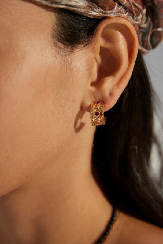 Vintage Sterling Silver Heart Earrings with Zircon