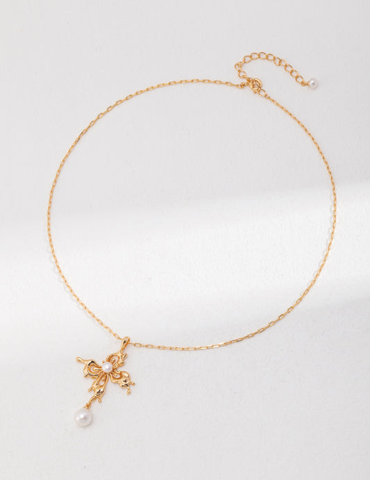 Butterfly Pearl Necklace in Sterling Silver