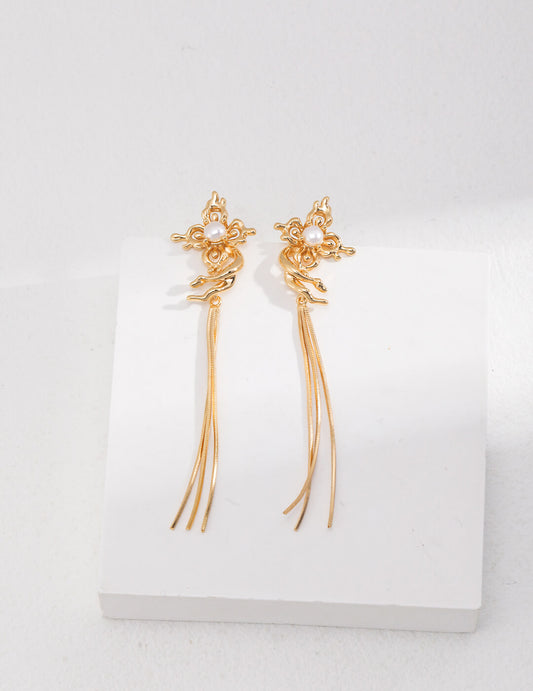 Aprielle Jewelry Butterfly Pearl Earrings in Sterling Silver
