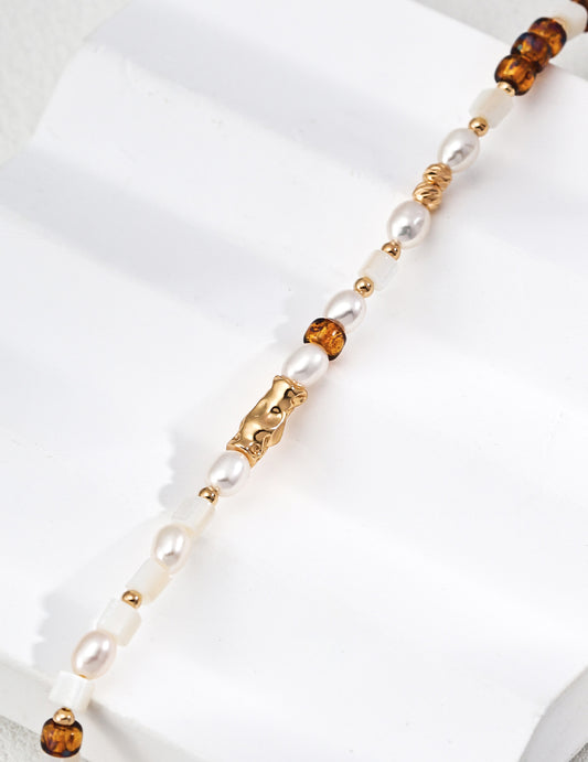 Glass Bead Bracelet with Pearls