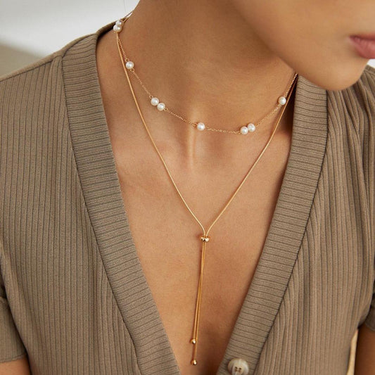 Pearl and Gold Adjustable Necklace