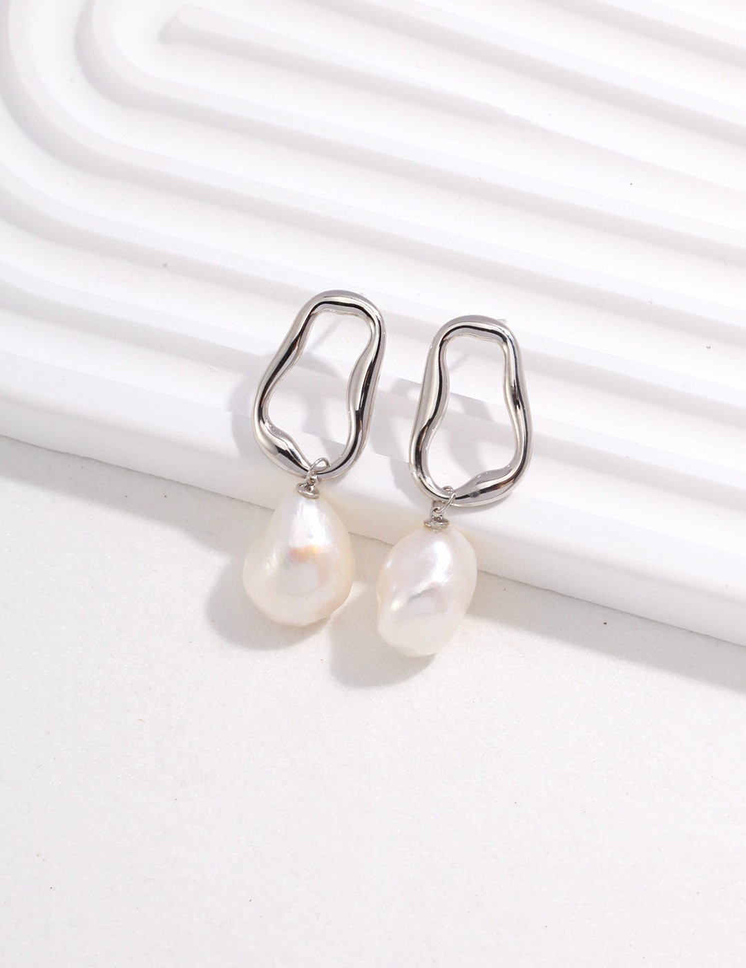 Aprielle Jewelry Baroque Pearl Drop Earrings Platinum